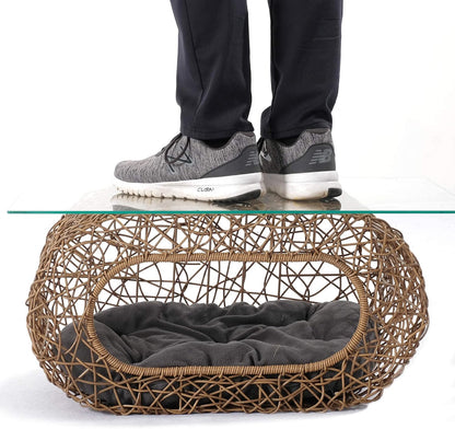 Fun Stackable Cat Condo for Indoor Cats - Interactive Play Faux Rattan Cat House for Indoor Cats Kitty, Pet Friendly Top/Side House Entry, Cat Bed Enclosed