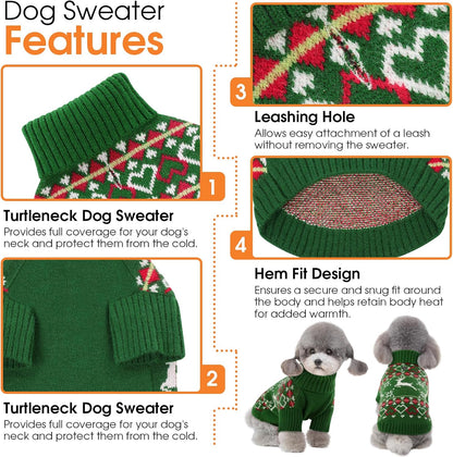Queenmore Dog Christmas Sweater,Turtleneck Knitted Pullover Xmas Dog Clothes Sweatshirt,Pet Christmas Outfit, Warm Doggy Sweaters for Small Dogs Boy Girl L