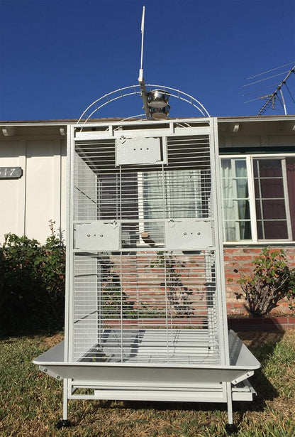 White Extra Large 28"x22"x65"H Double Ladders Open Play Top Wrought Iron Bird Parrot Parttot Finch Macaw Cockatoo Cage, Include Seed Guard and Toy Hook