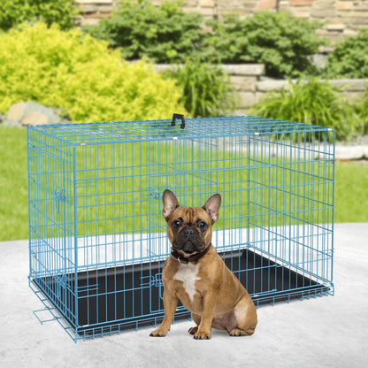 BestPet | Dog Crate | 30" | Blue | Foldable Metal Kennel with Double Doors, Secure Slide-Bolt Latches, Leakproof Tray | Portable Dog Cage for Small Breeds | for Travel, Indoor & Outdoor Use