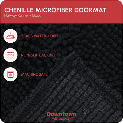 My Doggy Place Microfiber Dog Mat for Muddy Paws, 8' x 2' Black - Non-Slip, Absorbent and Quick-Drying Dog Paw Cleaning Mat, Washer and Dryer Safe - Hallway Runner