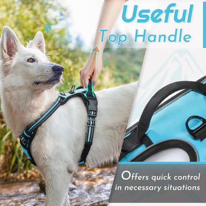 Eagloo Dog Harness Small Sized Dog, No Pull Service Vest with Reflective Strips and Control Handle, Adjustable and Comfortable for Easy Walking, No Choke Pet Harness with 2 Metal Rings, Sky Blue, S