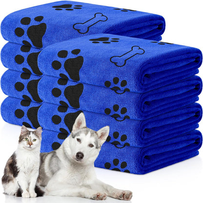 Chumia 8 Pcs Dog Towels for Drying Dogs Cats Pet Towels Bulk Puppy Microfiber Quick Drying Paw Bath Bathing Supplies Absorbent for Medium Pets(Dark Blue,40 x 24 Inch)