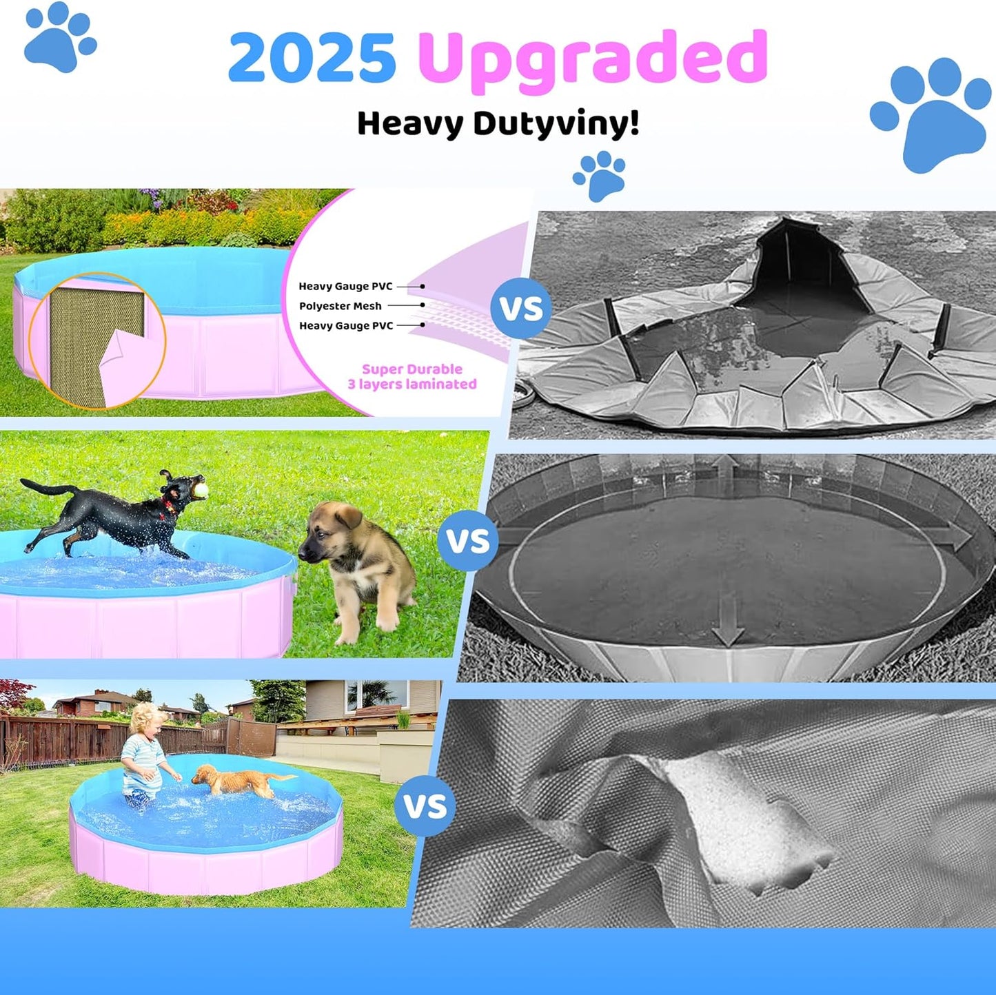 2025 Updated Foldable Dog Pool, 97" x 12" Kiddie Pool with Hard Plastic, Non-Slip Dog Bath Tub for Outdoor Backyard, Collapsible Dog Swimming Pool for Kids Dogs Pets (Pink)
