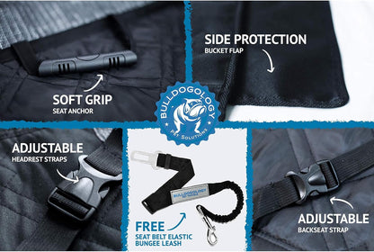 Bulldogology Front Car Seat Covers for Dogs - Heavy Duty Dog Seat Cover for Cars, Trucks, Vans, and SUVs - 100% Waterproof Front Seat Dog Cover - Passenger Dog Car Seat Cover for Front Seat (Black)