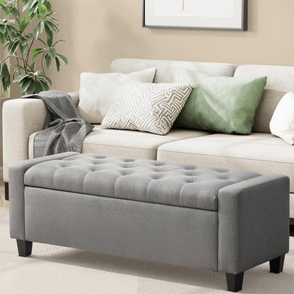 Ottoman with Storage, 48.8" Fabric Storage Ottoman Bench with Hinge, Bedroom Bench, Upholstered Benches with Seating for Living Room, Entryway (Grey)