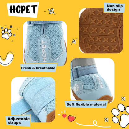 Hcpet Dog Shoes, Dog Boots for Large Dogs, Breathable Dog Booties Paw Protector for Summer Hot Pavement, Winter Snowy Day, Outdoor Walking, Indoor Hardfloors Anti Slip Sole Blue Size 8