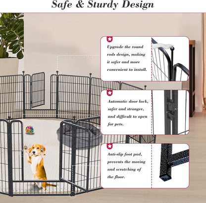 Dog Playpen 32 inch 24 Panels Indoor Outdoor Dog Pen for Medium/Small Dogs Heavy Duty Metal Dog Fence Outdoor for Yard, Puppy Playpen with Door Portable Pet Fence for RV Camping Yard