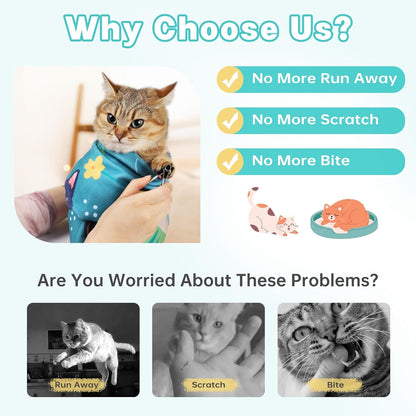 Cat Grooming Wrap, Cat Wrap for Cutting Nails, Self-Adherent Fabric Wrap for Cats, Cat Burrito Wrap Anti-Scratch, Anti-Escape, Multifunctional Swaddle Wrap Pet Tool 21.6×21.6"