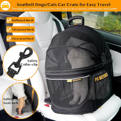 PAWZIDEA Dog Stroller 4 in 1, Pet Stroller for Cats with Detachable Carrier for Small/Medium Dogs/Cats, Seatbelt Car Seat Combo, Cozy House, Foldable & Lightweight Jogger Strollers, Storage Basket