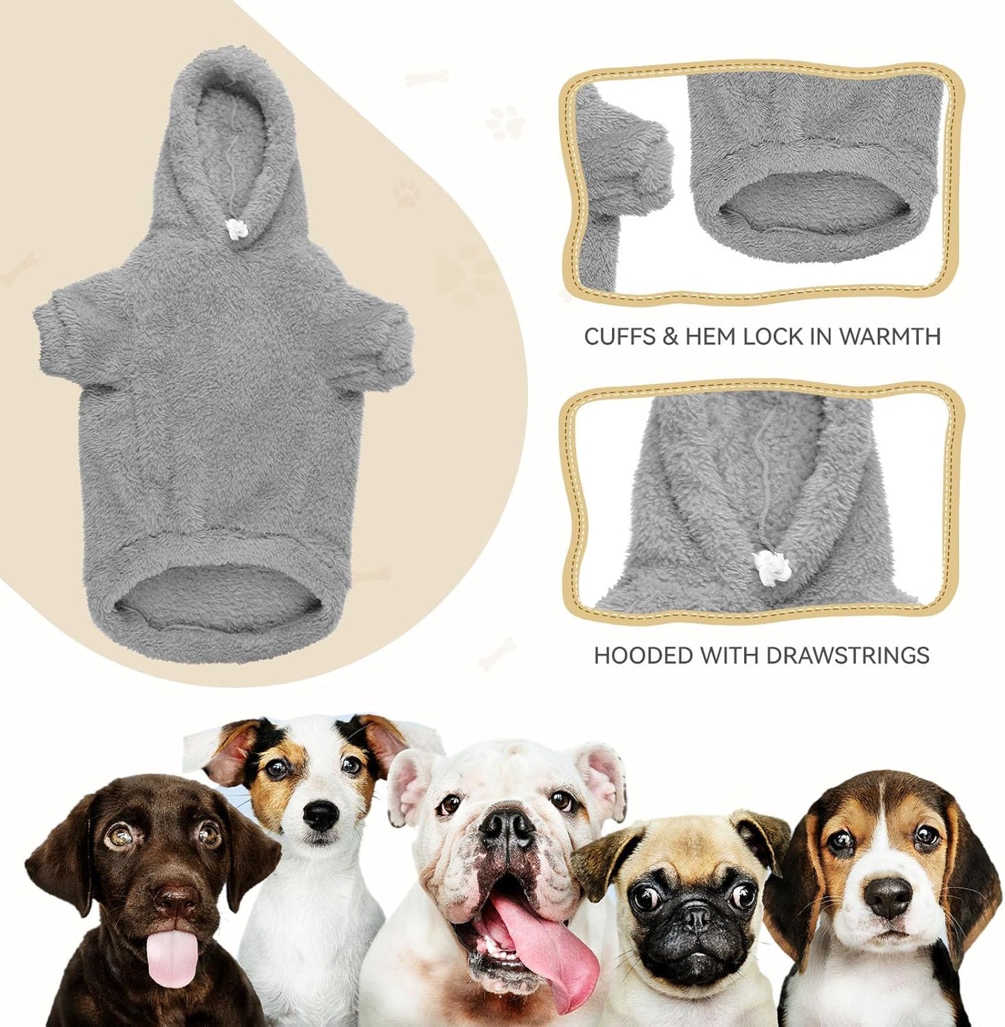 Fuzzy Dog Sweaters for Small Dogs Soft Double-Sided Plush Fleece Pet Sweater Dog Hoodie Clothes Coats Sherpa Hooded Sweatshirt(Grey-XS)
