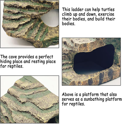 kathson Turtles Basking Platform Reptile Hiding Cave Hideouts for Aquatic Turtles, Frog, Newts and Salamanders