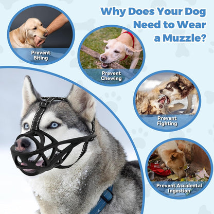 Dog Muzzle for Large Dogs, Breathable Basket Muzzles for Small, Medium and X-Large Aggressive Dog, Allows Panting Drinking, Suitable for Grooming Trimming Training (Black, M)