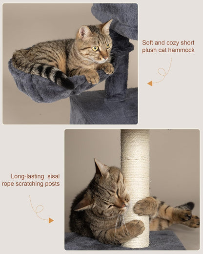 Cat Tree with Large Top Perch, 21.6in Cat Tower with Big Hammock and Dual Condos, All-in-one Cat Activity Center