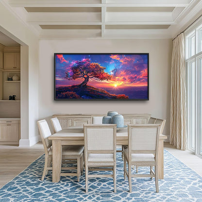 Quorin Tree Large Wall Art Sunset Mountain Landscape Pictures Red Tree of Life Wall Decor Nature Canvas Print Painting Artwork for Bathroom Living Room Bedroom 60L x 30W