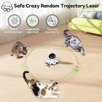 ORSDA Cat Laser Toy, 2-in-1 Interactive Automatic Motion Activated Moving 8 Holes Whack A Mole Feather, USB Rechargeable Electronic Smart Sensor Kitten Toys for Indoor Exercise