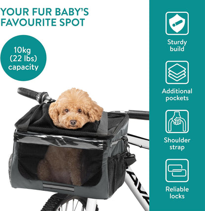 Navaris Pet Carrier for Bikes - Bike Basket Dog Carrier - Ideal Carriers for Small to Medium Dogs Up to 10kg (22lbs) - Drawstring Bag with Secure Locks and Strap - Grey