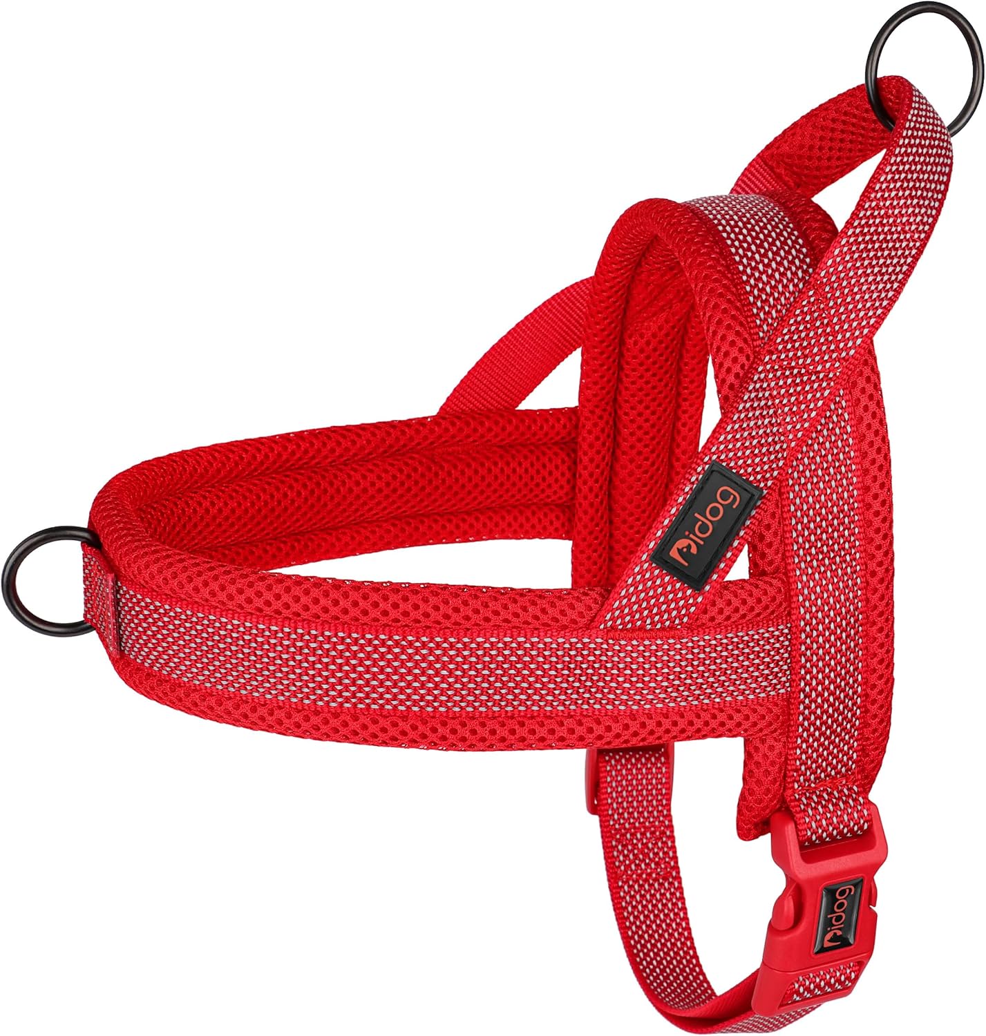 Didog No Pull Dog Harness with Breathable Mesh Padded, Full Reflective & Quick Fit Adjustable Vest Harness, Easy for Training Walking for Small & Medium and Large Dogs (Red, M:Chest 21-26")
