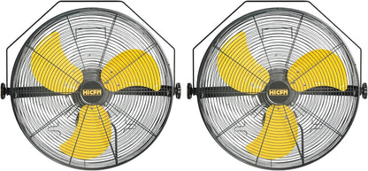 HiCFM 4600 CFM 18 inch High Velocity Wall Mounted Fan, TEAO Enclosure Motor, Safety Yellow Blade, 9 FT Cord, 180 Degree Tilting, 3 Speed Industrial Shop Fan for Patio, Garage Use - UL Listed, 2 Pack