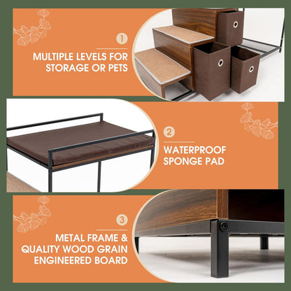 Dog Window Perch, Pet Bunk Bed with Multi-Level Platform, Non-Slip Cat Window Perch with Stroage Drawers, Dog Perch to Look Out Window, Wooden Steps for Small, Large Sized Dogs and Cats