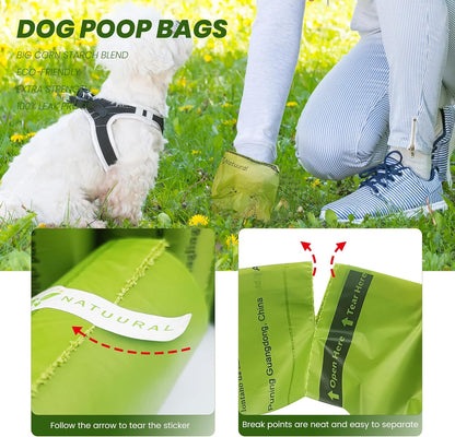 Dog Poop Bags Rolls-600 Counts, 40Rolls, Biodegradable Poop Bags Made of Cornstarch, 100% Leak Proof and Easy to Open (Green)