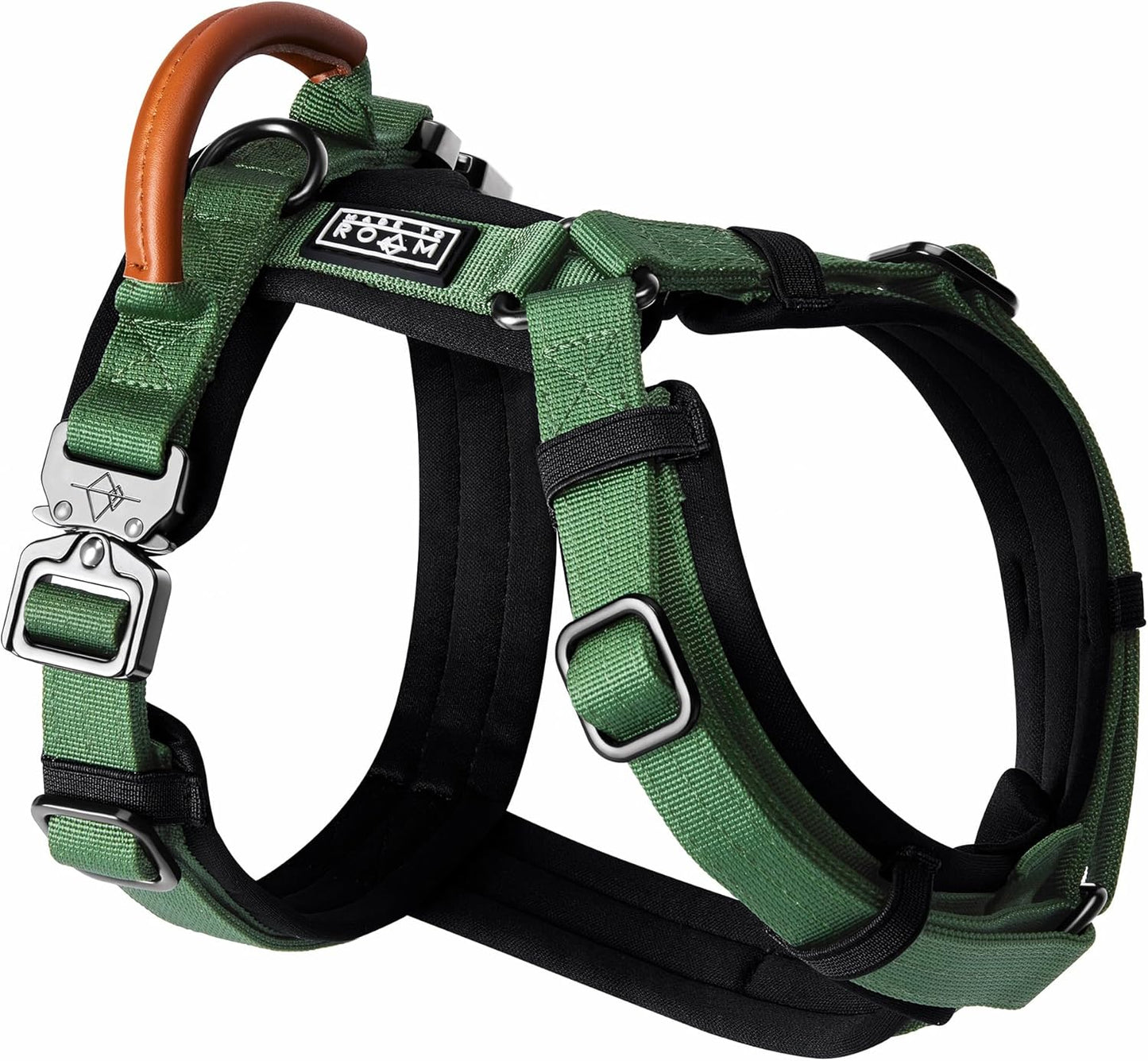 MADE TO ROAM Premium Explorer Harness - Y-Shaped Dog Harness with Adjustable Durable Nylon, Soft Padding, Metal Buckles and Leather Handle for Small, Medium, Large Dogs (Oregon Haze, Size 1)