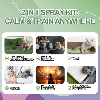Cat Calming & Litter Training Spray Kit – 2-Pack 150ml Duo – Natural Catnip Calm Spray + Litter Box Attractant Spray – Safe Behavior Training Aid for Cats & Kittens