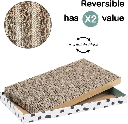 PAWSFANS Cat Scratcher Cardboard Scratch Pad with Box Durable Corrugate Scratching Kitty Sofa Lounge Bed Reversible Catnip Included for Indoor Cats,Large(Box, 1pcs)