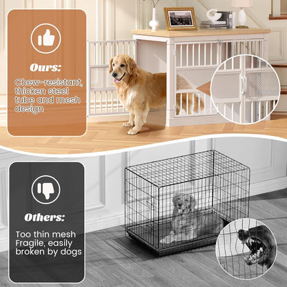 VOPEAK Dog Crate Furniture, Chew Resistant Dog Crate for Dogs, Heavy Duty Dog Crates Dog Kennel Cage Indoor with Double Doors, End Table for Bedroom Living Room (White, 40.9" L x 23.6" W x 30.7" H)