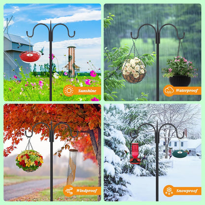 FEED GARDEN Adjustable Double Shepherds Hook for Outdoor with 5 Prong Base 92 Inch Heavy Duty Two Sided Bird Feeder Pole for Hanging Plant Baskets, Solar Light Lanterns, Wind Chimes 2 Pack