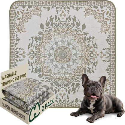 FXW Washable Pee Pads for Dogs, Puppy Pads with Super Absorbent, Specifically Designed for Potty Training, 35" Square, Boho, 2 Packs