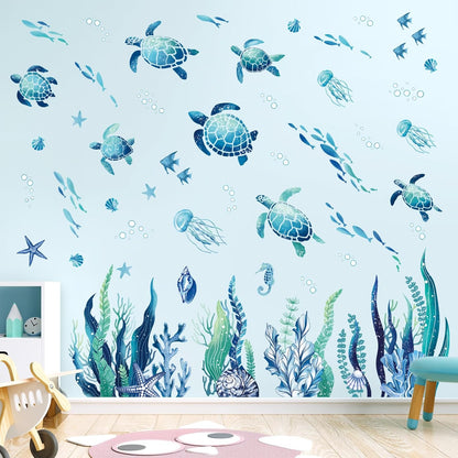 decalmile Under The Sea Seaweed Wall Decals Sea Turtle Ocean Grass Jellyfish Wall Stickers Baby Nursery Bedroom Bathroom Wall Decor
