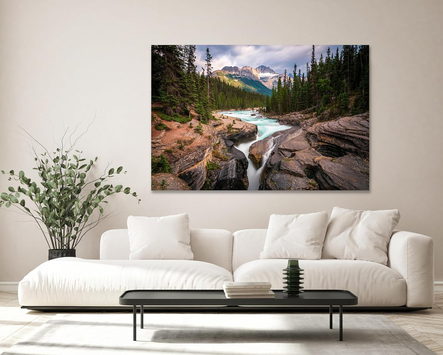 Nature Wall Art Prints - Ocean Forest Mountain Lake Canvas Landscapes - Small to Extra Large Living Room Bedroom Kitchen Bathroom Décor (Mountain River Waterfall, 28L" x 41W")