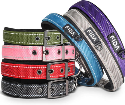 Fida Heavy Duty Dog Collar, Ultra Comfortable Soft Neoprene Padded, Adjustable Reflective Nylon Pet Collar with Durable Metal Belt Buckle for Medium Breeds (M, Purple)