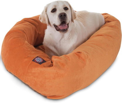 Majestic Pet 40 Inch Micro Velvet Calming Dog Bed Washable 40x29x9 (inch) – Cozy Soft Round Donut Dog Bed with Spine for Head Support - Pet Bed Large – Orange (2025)