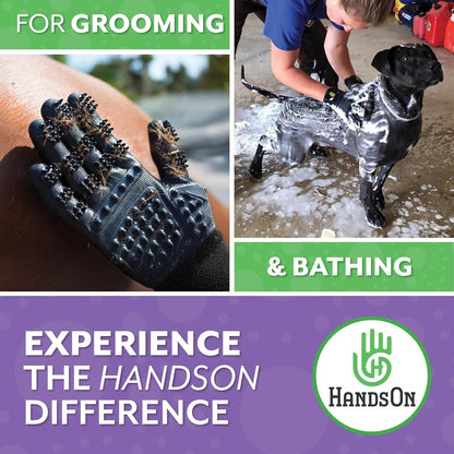H HANDSON Pet Grooming Gloves - Patented #1 Ranked, Award Winning Shedding, Bathing, & Hair Remover Gloves - Gentle Brush for Cats, Dogs, and Horses (Mono Green, Large)