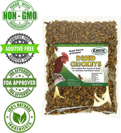 2 Pound Dried Crickets - High Protein Insect Treat - Chickens, Wild Birds, Hedgehogs, Bluebirds, Reptiles, Sugar Gliders, Opossums, Skunks, Lizards, Bearded Dragons, Fish, Turtles 8 oz. (4 Pack)