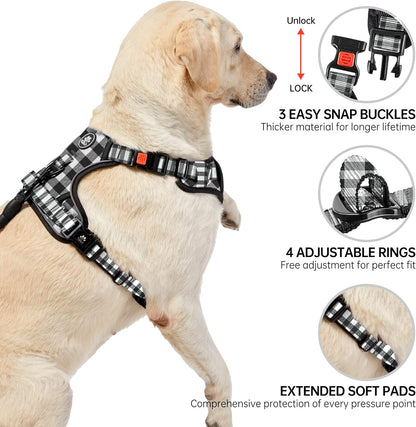 NESTROAD No Pull Dog Harness with Leash, Reflective No Choke Pet Vest Harness,Adjustable Soft Padded Dog Harness with Easy Control Handle for Medium Dogs(Checkered Black,Medium)