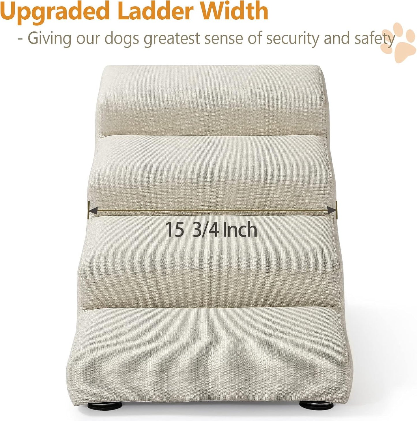 Senneny Imitation Linen Faux Leather Dog Stairs, for Pets up to 150 lbs, Waterproof, Scratch Resistant Pet Steps/Stairs with High Density Foam and Detachable Wooden Legs, Light Beige Linen, 4 Step