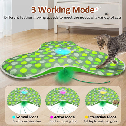 Interactive Cat Toy, Automatic Cat Toys for Indoor Cats, Hide and Seek Cat Toy with Motion Activated, Moving Feather, Chirping, USB Rechargeable