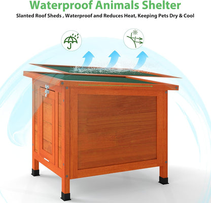 Coziwow Rabbit Hutch, Outdoor Cat House Weatherproof, Bunny Cage Indoor with Openable, Portable Small Animals Shelters with Nonslip Ramp for Hideout Rabbits/Feral Cats/Chicken/Small Animals-Orange