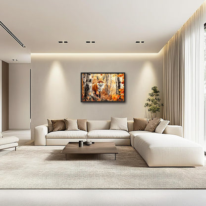 Large Fox Wall Art for Living Room, Framed Oversized Fall Autumn Forest Wall Decor Tree Maple Leaves Canvas Painting Modern Artwork for Living Room Bathroom Bedroom Office Dining Room 36"x24"