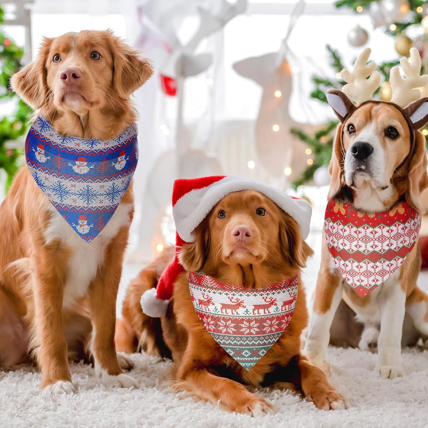 Weewooday 50 Pcs Christmas Bandanas for Dogs Xmas Bandanas Bulk with Ugly Sweater Patterns Soft Bibs Adjustable Triangle Doggie Scarf for Small Medium Large Pet (25.6 x 17.7 x 17.7 Inch)