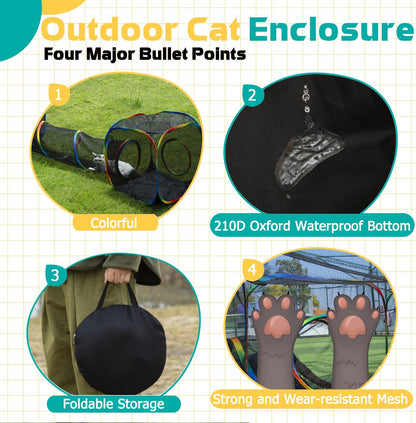 LUCKITTY Outdoor Rainbow Cat Enclosures Playground,Outside House for Indoor Cats Include Portable Tent, 2 Way with 2 Cube Tunnel, for Kitty and Small Animals,Within Storage Bag