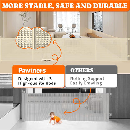 Upgrade 200" Retractable Baby Gates Extra Wide with Reinforced Strips, Mesh Retractable Dog Gate for Garage, 41" Tall Retractable Gate Indoor Outdoor for Pet and Baby-Beige