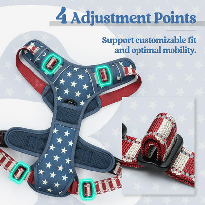 rabbitgoo Dog Harness No Pull with 2 Leash Clips, Adjustable Soft Padded, Reflective Oxford No Choke Pet Vest with Easy Control Handle for Large Dogs, Blue Star, XL