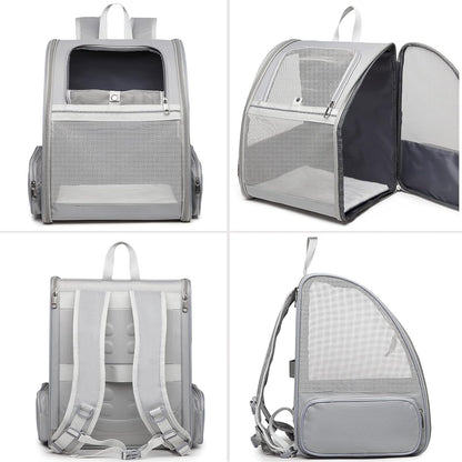 Texsens Pet Backpack Carrier for Small Cats Dogs | Ventilated Design, Safety Straps, Buckle Support, Collapsible | Designed for Travel, Hiking & Outdoor Use (Light Gray)