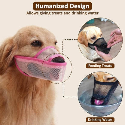 Crazy Felix Nylon Dog Muzzle for Small Medium Large Dogs Poodle Labrador Golden Retriever Doberman, Air Mesh Breathable and Drinkable Pet Mouth Guard for Anti-Biting Chewing Scavenging(L, Pink)