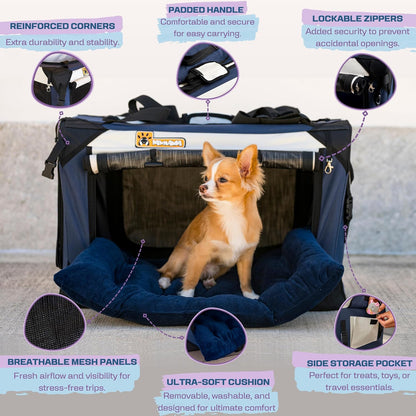 Extra Large Dog Cat Puppy Carrier 24"x16"x16" Foldable Soft Sided Travel Crate Portable Pet Kennel With Cushion Reduces Anxiety Saves Space Easy Vet Visits Secure Triple Entry Mesh Lightweight Durable