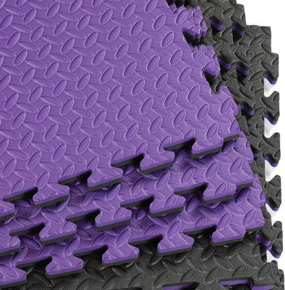 Xspec 1" Extra Thick 48 sq ft Reversible EVA Gym Foam Floor Mat Tiles (24" x 24"), Steel Pattern, 12 pcs, Black/Purple